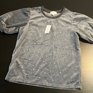 Rockets of awesome Gray Velvet Kids Top with Pearl Accents